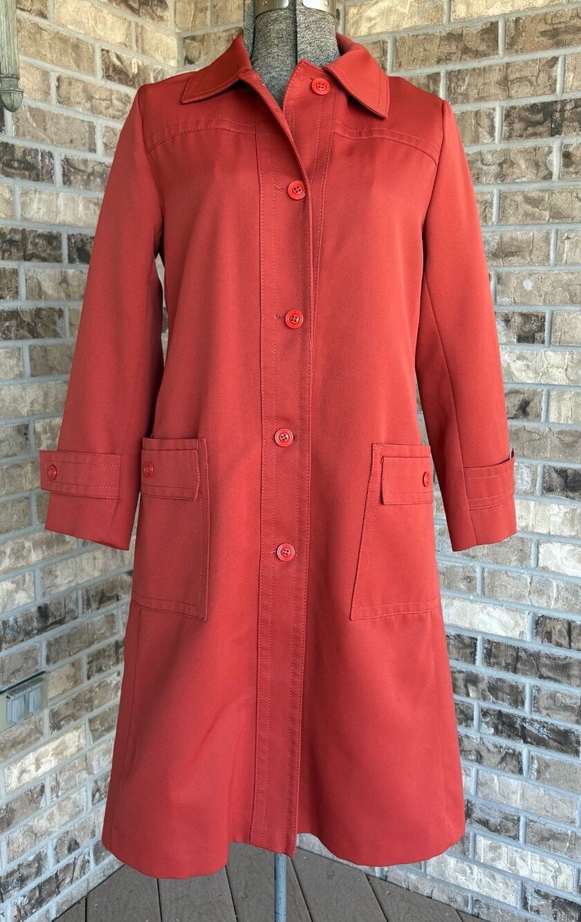 Vintage Forecaster Trench Rain Coat Womens 7/8 Orange Mid Length Classic Jacket